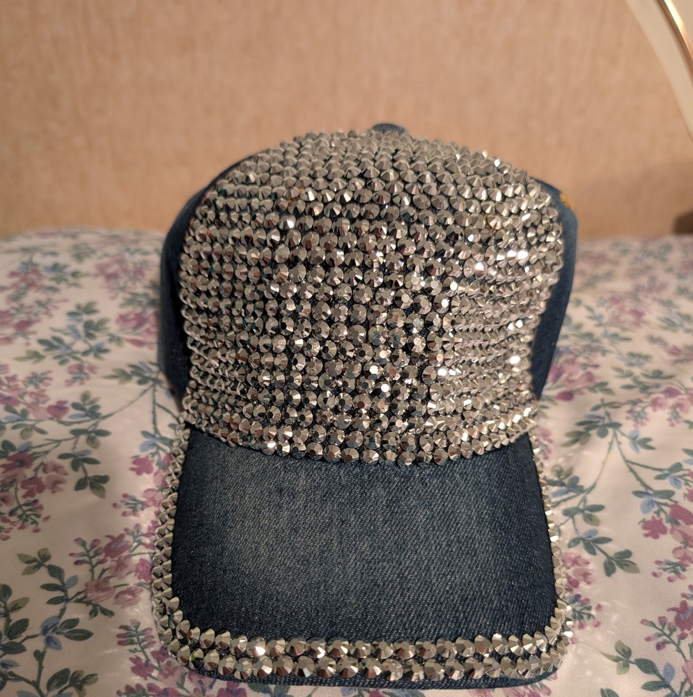 Denim and Silver Crystal New Embellished Cap
